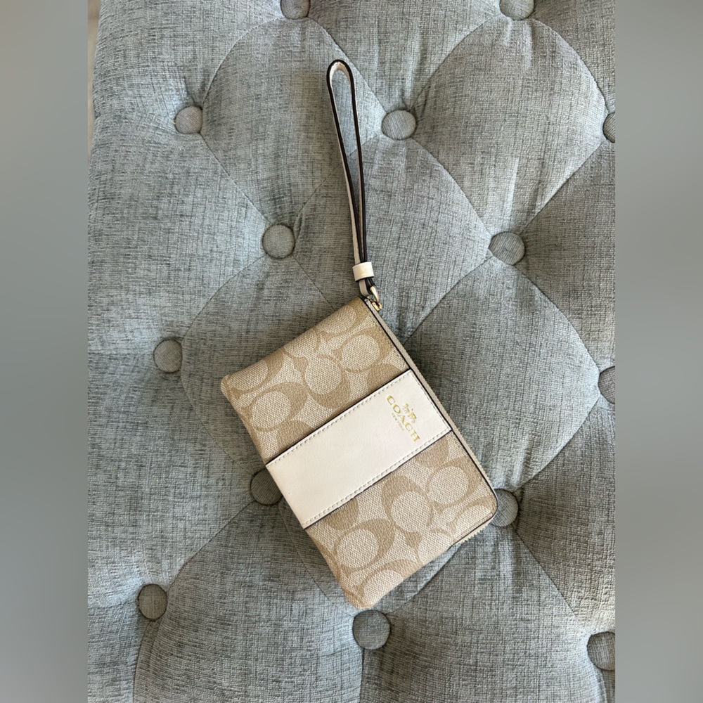 Coach Tan and Cream Signature Wristlet